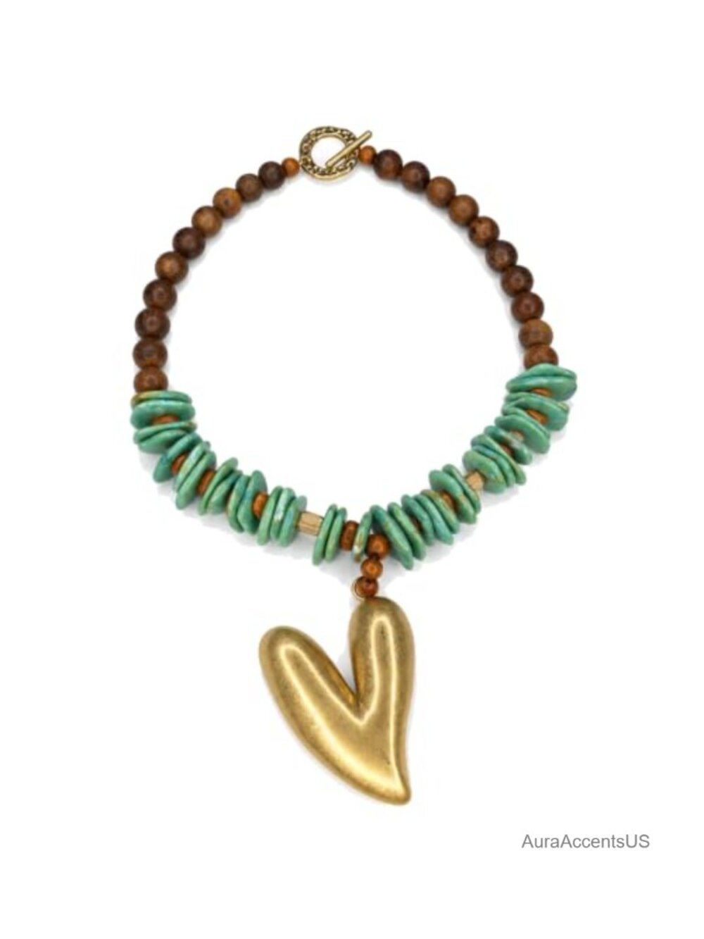 Oversized Heart Pendant Necklace, Matte Gold-Tone Resin, Toggle Clasp, Statement